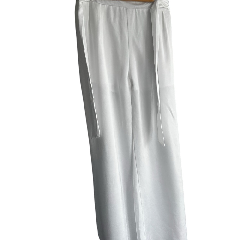 White Satin Wide-Leg Pants Beach Vacation - Picture 2 of 8